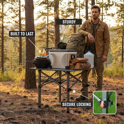 Folding Camping Table, Portable Lightweight Beach Tables for Sand Foldable, Aluminum Roll-up Folding Square Table for Outdoor Camping, Picnic, Card, Travel - Image 6