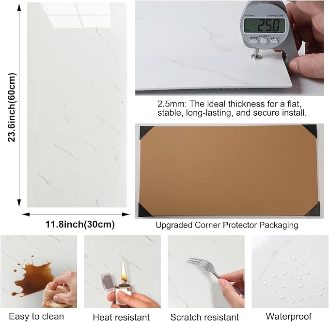 30Pcs Off White Marble Wall Panels 23.6"X11.8" PVC Waterproof Tiles Peel and Stick Wall Panels Self Adhesive Backsplash Tiles for Kitchen Living Rooms TV Walls Bathroom Rv Camper Van (Not Real Tile) - Image 4