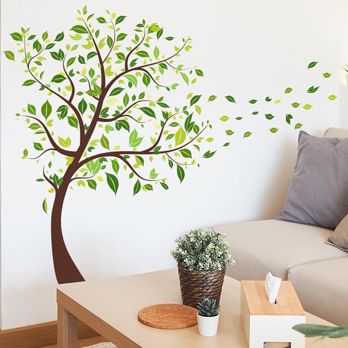 2 Pieces Tree Peel & Stick Wall Art - Large Leaf Stickers, Vinyl Wall Stickers & Murals - Removable Forest Decor for Bedroom, Living Room, Classroom, Nursery, Playroom - Image 2