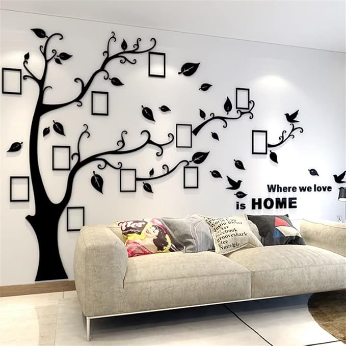 3D Tree Wall Stickers - DIY Photo Frame Tree Wall Decal Family Photo Frame Sticker Murals Wall Decor Living Room Bedroom TV Background Home Decorations (XXL:131 * 95in,Black Right) by guangmu