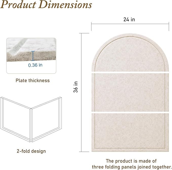 Large Arched Felt Bulletin Board, Sized 36" x 24" for Office & Wall Decor – 6 Customizable Adhesive Tiles with Pins are Perfect to Display Your Photos (Khaki-B) - Image 2