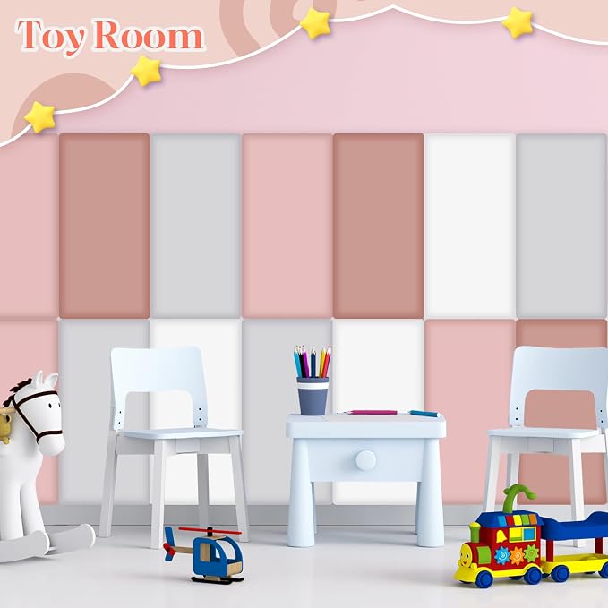Hahafelt 12 Pack Wall Padding for Playroom Peel and Stick Headboard 15.75" x 7.87" x 1.18" 3D Anti Collision Upholstered Wall Panels Self Adhesive Headboard Panel for Protection (Pink Colors) - Image 6