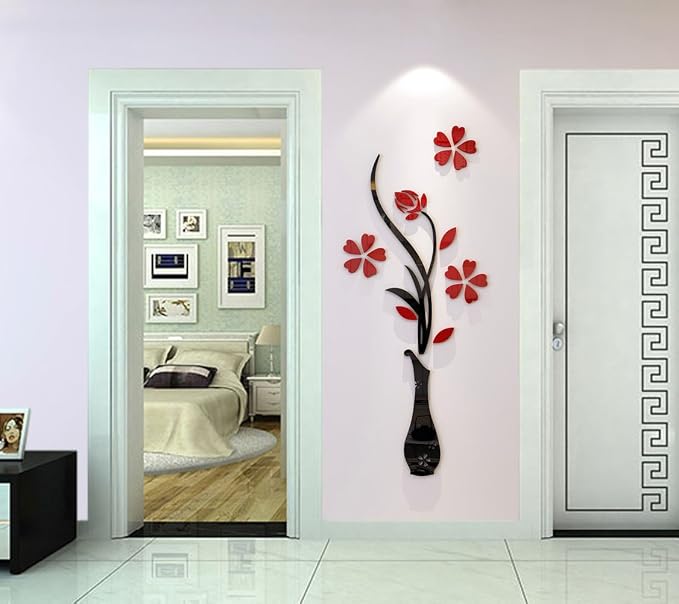 3D Vase Wall Murals for Living Room & Bedroom, DIY Wall Decal, Originality Stickers Gift, Red, 59 X 23 inches - Image 4