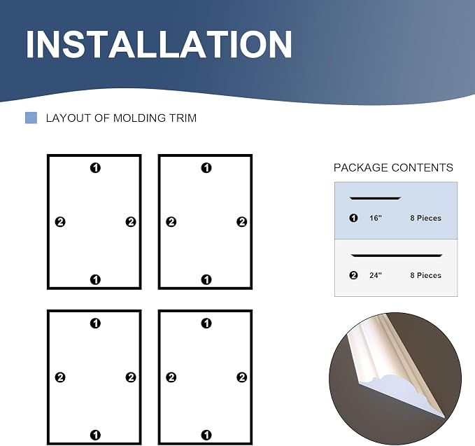 NeatiEase 4 Set Peel and Stick Wall Molding Trim Kit, 16" x24" Premade Wainscoting Panels, Self Adhesive Moulding Panel for Interior Walls Picture Frame - Image 2