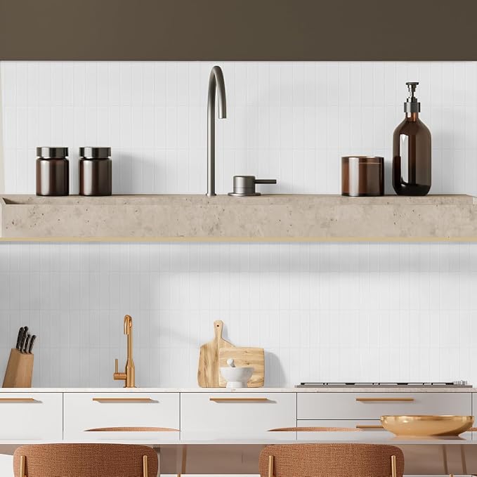 Peel and Stick Backsplash 3D Wall Tiles,Self-Adhesive,Oil Proof,Waterproof, Removable Wall Panels for Kitchen & Bathroom,Modern Design, Easy Install (10.7ft，12x9 inch,14 Pack) (White) - Image 6