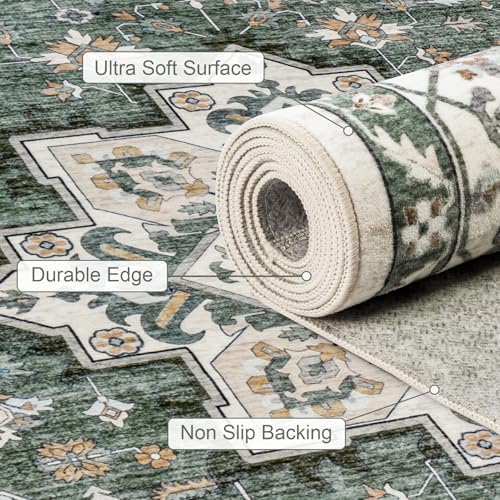 3x5 Area Rugs Living Room: Washable Rug for Bedroom Green Ivory - Image 7