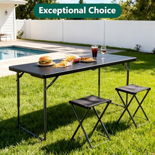 Folding Table 4FT Heavy Duty Plastic Table with Handle, Foldable&Portable, Fold-in-Half Utility Tables for Outdoor, Dining, Wedding, Events, Indoor, Picnic, Camping, Party, Black - Image 3