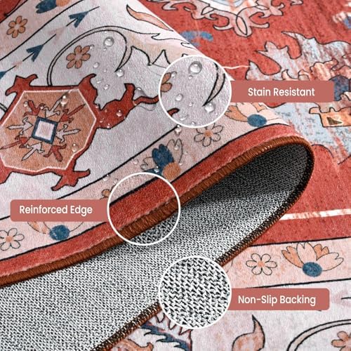 Hanples 4x6 Area Rugs for Living Room, Washable Rug Vintage Floral, Red - Image 5