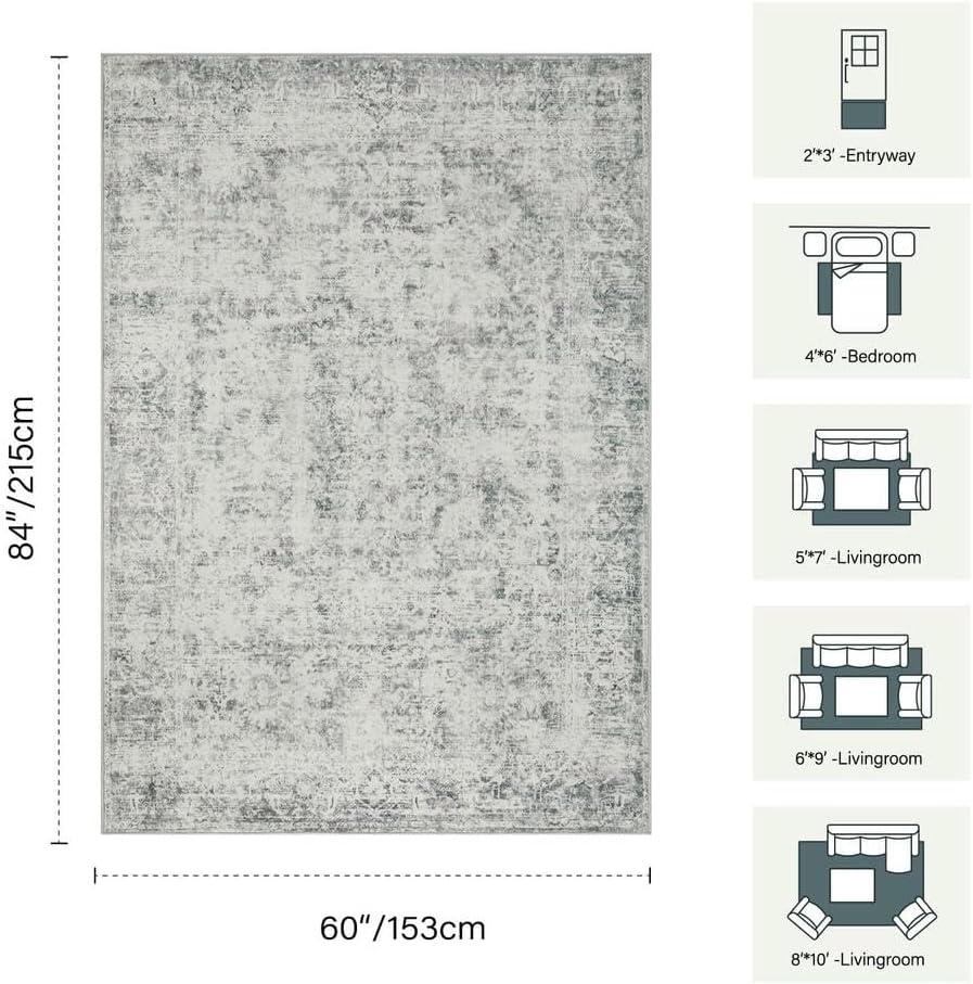 Rugxara Grey Area Rugs 5x7 Washable Rug for Living Room Bedroom - Image 2