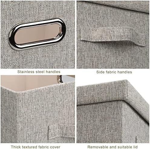 Graciadeco Large 17 36 Quart Collapsible Stackable Storage Bins with Lids, 1 Pack Beige Foldable Fabric Closet Storage Boxes with Lids, 4 Handles Toy Heavyduty Dark Gray Linen Storage Cube Box - Image 5