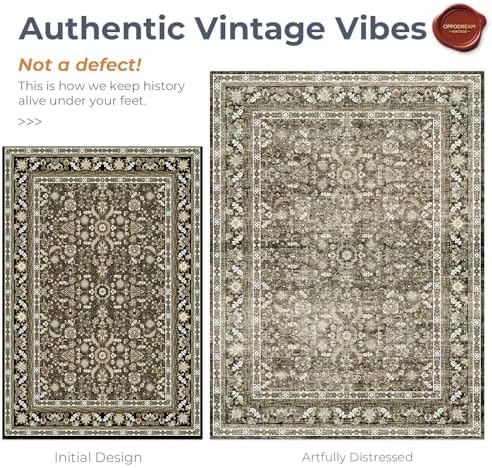 OPPODREAM Vintage Brown Area Rugs 6' Round, Washable Rug for Living Room - Image 3