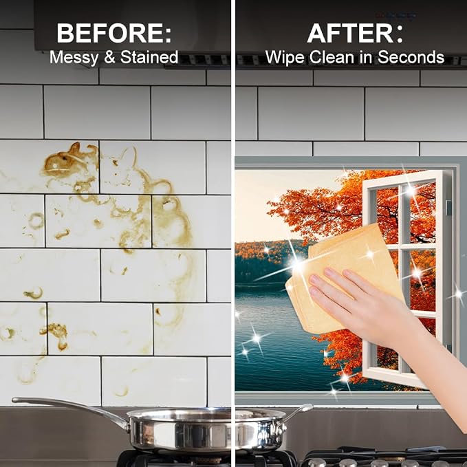 Autumn Lake Kitchen Backsplash Peel and Stick, 30x16 in | Open window view of fiery orange autumn forest over still blue lake; flat 2D waterproof peel and stick; wipe clean; 30x16 in - Image 4