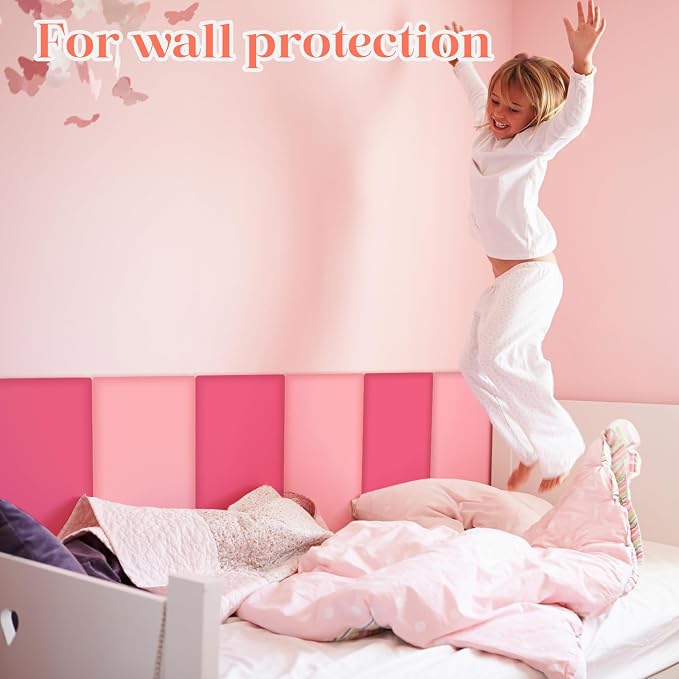 Hahafelt 8 Pack Wall Padding for Playroom Peel and Stick Headboard 15.75" x 7.87" x 1.18" 3D Anti Collision Upholstered Wall Panels Self Adhesive Headboard Panel for Protection (Rose Pink Colors) - Image 5