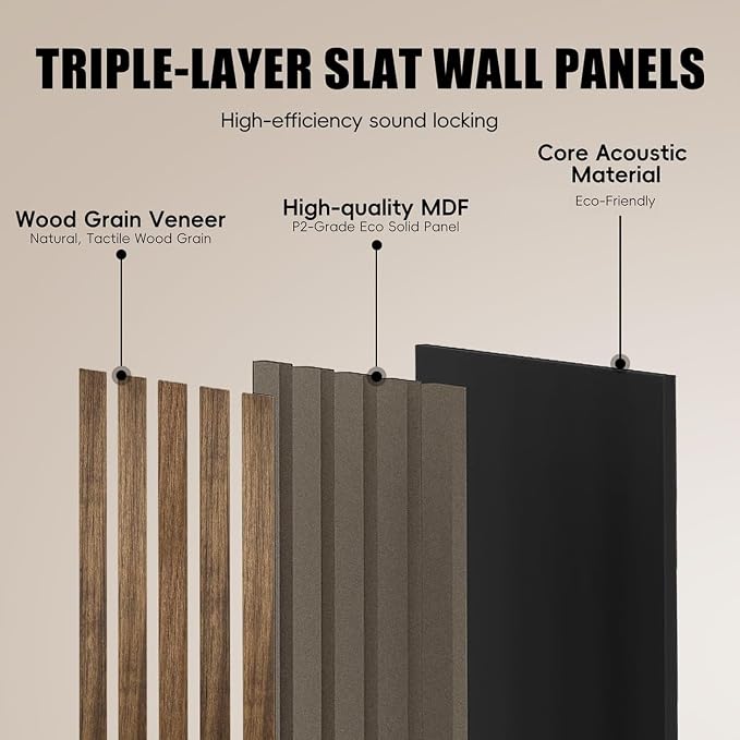 RITOLLO Wood Slat Panels for Wall 2-Piece 94.5"×11" Acoustic Panels for Interior Wall Decor 3D Fluted Sound Absorbing Panel - Natural Walnut | Interior Wall Décor • 3D Fluted Design • Sound Absorbing • Easy Installation • Lightweight - Image 3