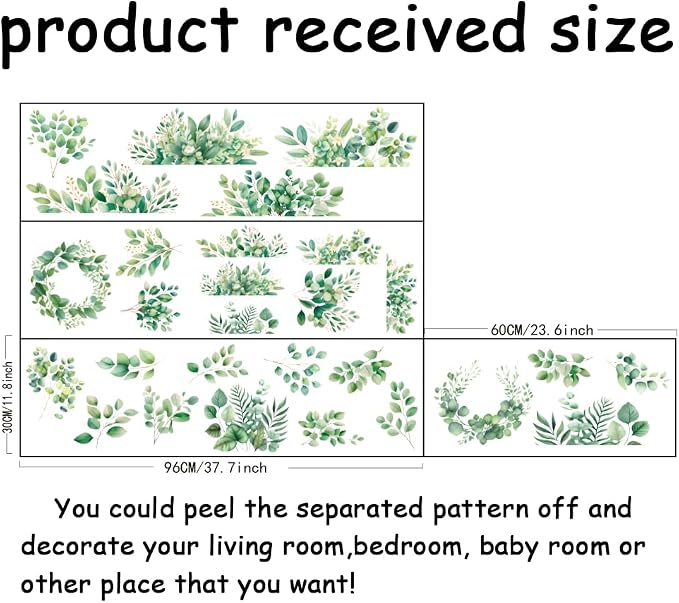 SUPERDANT 4 sheets Green Leaf Wall Sticker Eucalyptus Leaves Wall Decals Watercolor Plants Peel and Stick Large Size Vinyl Art Decal Home Decor for Entryway Livingroom Balcony Bedroom Decoration Gifts - Image 2