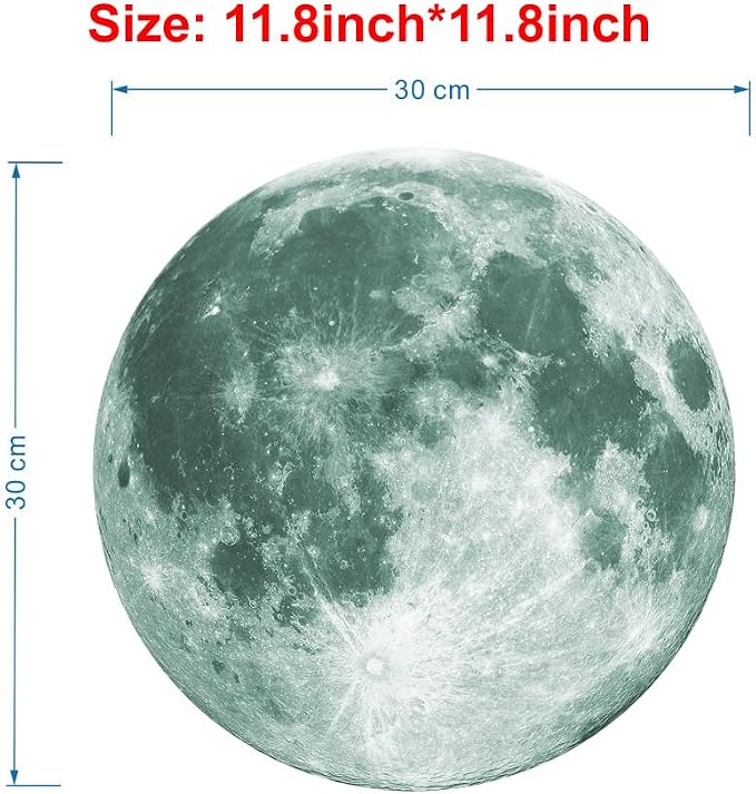 Quanhaigou Glow in The Dark Wall or Ceiling Moon Stickers – Green Luminous Big Moon Wall Stickers DIY Decor for Kid Room - Image 5
