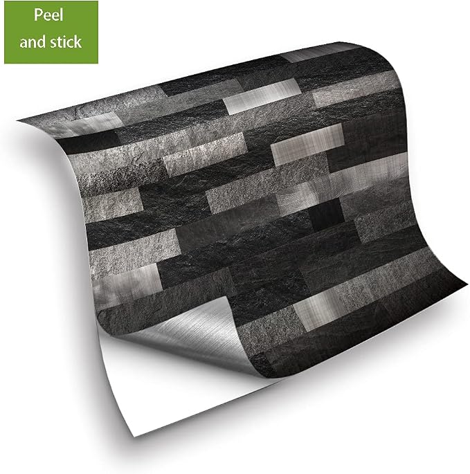 25 Pcs Self-Adhesive Tile Transfer, Peel and Stick Tile Decal, Water-Proof Backsplash Wall Tile Sticker for Kitchen Bathroom Decor, Black Brick Metal Marble, 6x6inch - Image 6