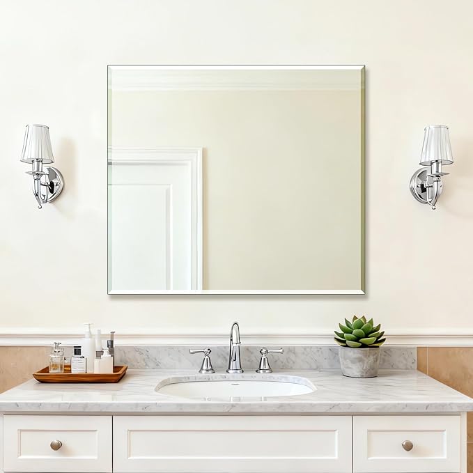 Frameless Wall Mirror 40” x 36“ Bathroom Mirror for Over Sink Beveled Edge - Image 2