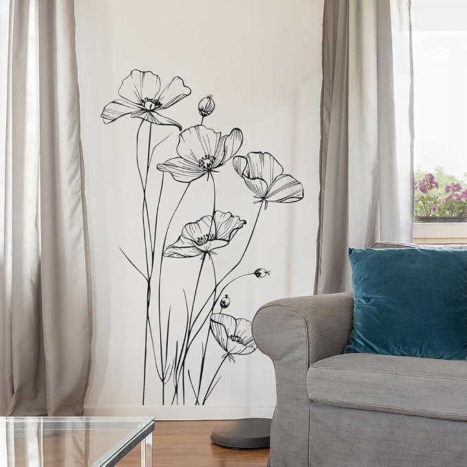 Black White Flower Wall Stickers Art Decal Decor for Bedroom Living Room Offices Home Decoration - Image 7