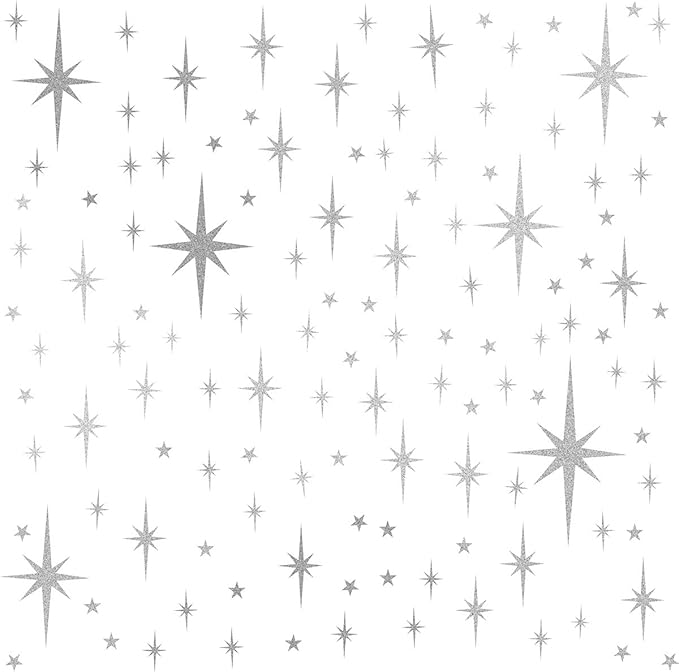 Retro Starburst Wall Decals Star Wall Stickers Atomic Stars Celestial Decor | Peel and stick, silver wall stars, starburst wall decor, removable art murals, for nursery living room bathroom by Easma