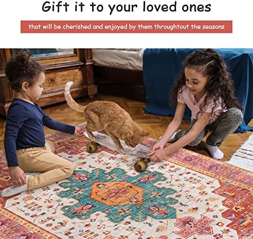 Moynesa Ultra-Thin Pink Area Rug - 8x10 Bedroom Living Room Rug Non-Slip Non-Shedding Nursery Mat, Indoor Oriental Medallion Floor Carpet for Dining Room Entryway Playroom - Image 5