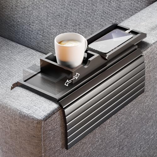 Bestjing Bamboo Couch Armrest Table with Cup Holder Tray (Black) by Bestjing