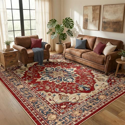 RELEANY Washable Area Rug, 5'x7', Red/Blue - Image 2