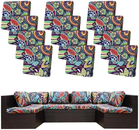 12 Pcs Outdoor Cushion Covers, Patio Sofa Cushion Covers Replacement by BIETYONE