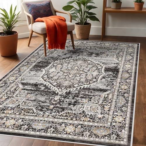 YOUFORTONG Area Rug 3x5 Washable Rugs: Soft Ultra Thin Low Pile Mat Machine Washable Indoor Doormat Lightweight Entry Rug Anti Slip Backing Rugs for Living Room Bedroom Kitchen 3'x5' Black by YOUFORTONG