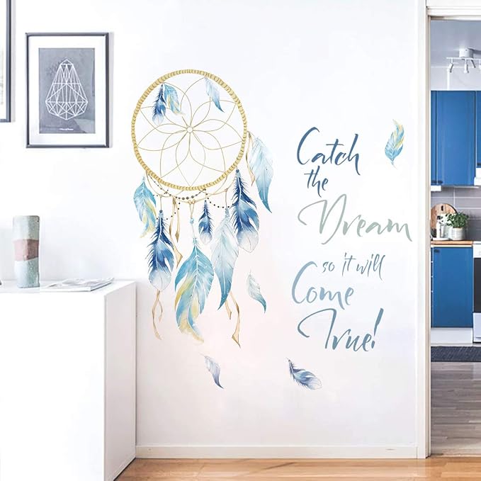 Runtoo Dream Catcher Quotes Wall Decals Colorful Feathers Wall Art Stickers Bedroom Living Room Home Decor - Image 3
