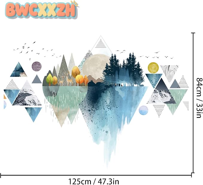 Nordic Geometric Wall Stickers, Removable DIY Mountain Reflection Wall Decal Murals Peel and Stick 3D Wall Art Stickers Murals Home Decor for Boy Bedroom Nursery Rooms Living Room - Image 2