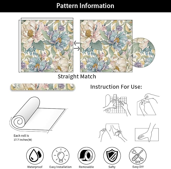 MuralPeel Dreamy Peonies Floral Vintage Roses Beige/Olive Peel and Stick Wallpaper Self Adhesive Removable Easy Peel Off Contact Paper Stick on Wall Paper for Bedroom/Renter - Image 7