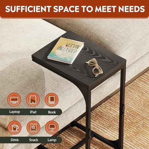 WLIVE C-Shaped End Table Set of 2, Small Couch Side Tables with Metal Frame, Sofa Table TV Tray for Living Room, Bedroom, Black - Image 4
