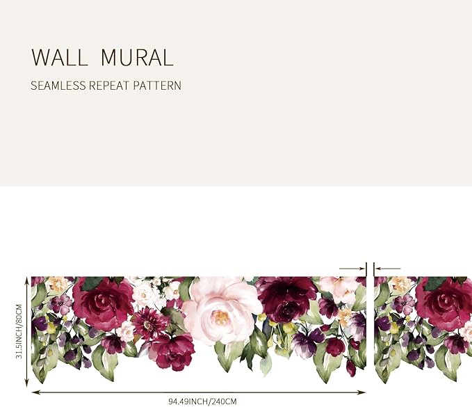 Large Peel and Stick Floral Bouquet Wall Decals Flowers Wall Stickers for Living Room Bedroom Accent Wall Decor, Burgendy Pink Rose Garden - Image 3
