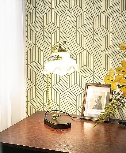 CiCiwind Beige and Gold Peel and Stick Wallpaper Gold Striped Hexagon Contact Paper Removable Self Adhesive Wall Paper Geometric Waterproof Vinyl for Wall Cabinet Shelf Drawer Decor 15.7"x472" - Image 2