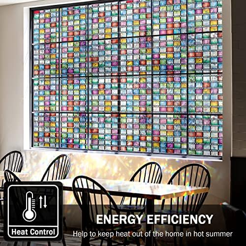 Stained Glass Window Film, Rainbow Tint, Privacy Film, Decorative Stickers for Home Anti UV 11.8 x 118 Inches - Image 6