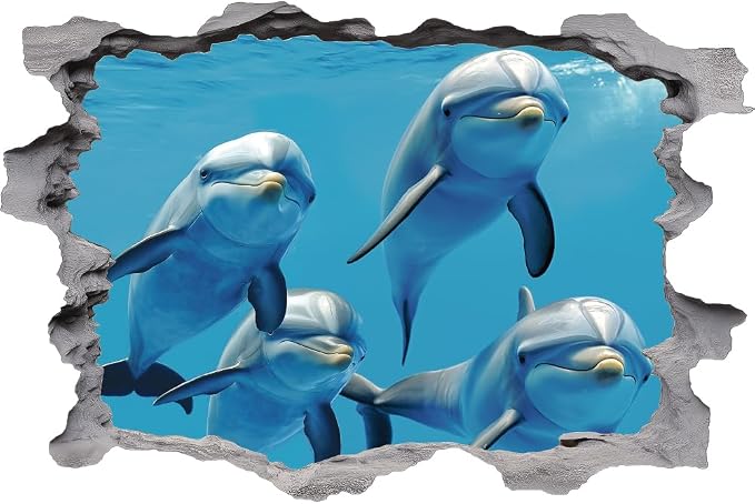 SUPERDANT 3D Dolphin Wall Stickers Breaking The Walls Peel and Stick Decals | Sea Clings Large Size Vinyl Art Mural for Kids Room Home Nursery Playroom Bedroom Livingroom Decorations Gifts - Image 3