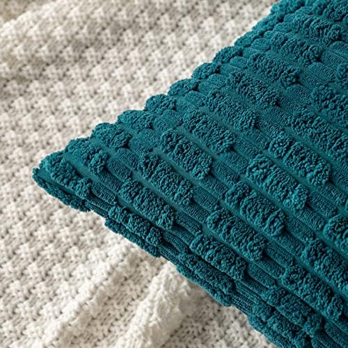 MIULEE Corduroy Decorative Throw Pillow Covers 18x18 Teal Pack of 2 - Image 2