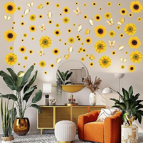 AOWDIAO Sunflower Peel and Stick Wall Decals, Sunflower Decorations for Bedroom, Kitchen, Bathroom, Living Room - Image 6