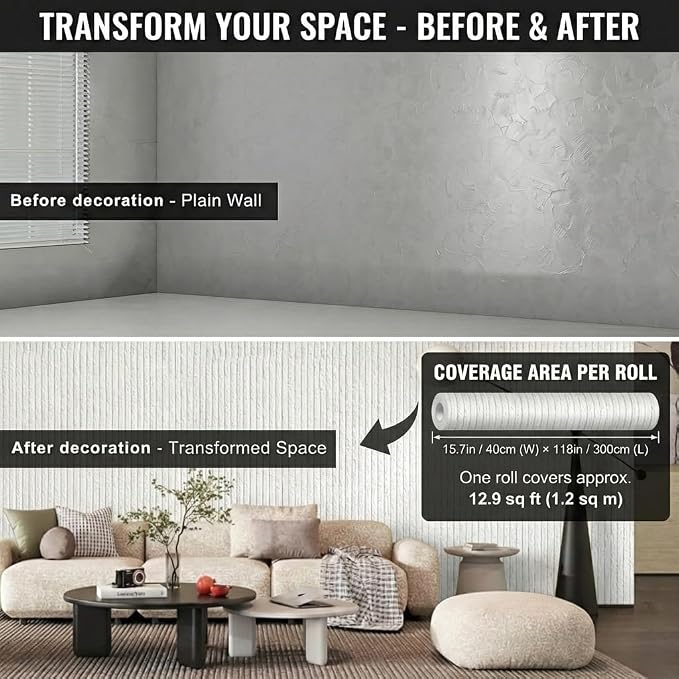3D Wall Panels Peel and Stick – 15.74" x 236" PVC Faux Texture Wall Covering, Self Adhesive Waterproof DIY Accent Wall for Living Room, Bedroom, Sofa Background & Kitchen Backsplash, Covers 25.8 sq.ft - Image 3
