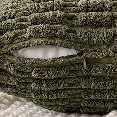 MIULEE Corduroy Decorative Throw Pillow Covers 18x18 Olive Green Pack of 2 - Image 3