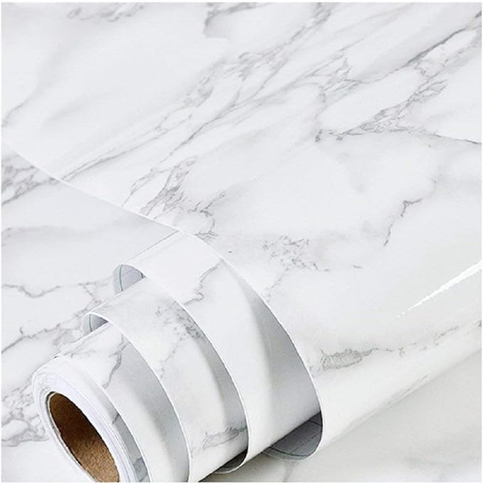 Marble Contact Paper White Peel and Stick Wallpaper for Kitchen Countertop | 15.7" x 472.4" Gray Granite Self Adhesive Removable Vinyl Roll Wall Paper for Kitchen Backsplash Cabinets and Drawer by practicalWs