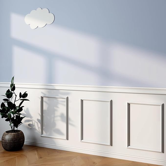 JBER Peel and Stick Wall Molding Kit, 6 Pre-Cut Wainscoting Panels, White | Ready-to-assemble pre-cut molding, 3D wall trim for interior wall décor, living room & bedroom, 3 top 3 bottom by JBER