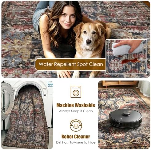 RUGSURE Washable Area Rugs - Perfect for Living Room, Bedroom, Kids Room, Nursery - Stain & Water Resistant Non-Slip, Pet & Child Friendly, Vintage Tribal Area Rugs (Rust, 2'6'' x 8') - Image 7