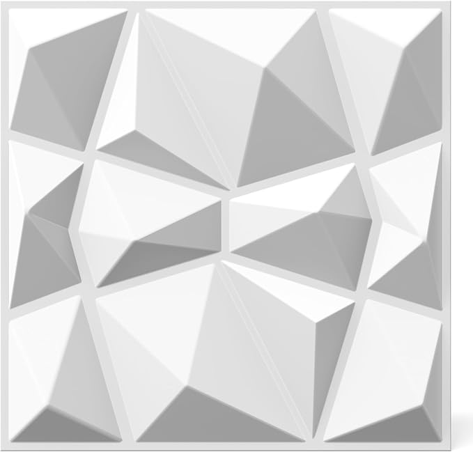 INMOZATA 3D Wall Panels, Diamond Textured PVC Accent Wall Panels | 33-Pack 12" x 12" PVC Decorative Wall Panels for Interior Wall Decor, TV Gaming Living Room, Bedroom Background, White - Image 9