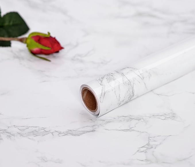 Marble Contact Paper White Extra Wide Peel and Stick for Kitchen Countertop | 23.6" x 118" Marble Wallpaper Granite Grey Thick PVC for Cabinet Furniture Renovated Removeable without Leaving Glue Upgrade - Image 6