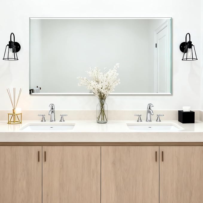 Frameless Wall Mirror 55” x 30“ Bathroom Mirror for Over Sink Beveled Edge by Ruomeng