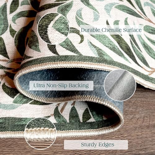 Front Door Mat Indoor Entrance - 2x4.3 Sage Green Leaf Runner Rug - Image 3