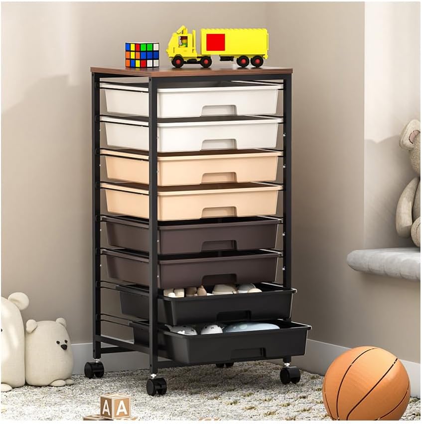 SYKIARIOL Rolling Cart with Drawers, 8 Drawers Utility Cart, Brown Gradient by SYKIARIOL