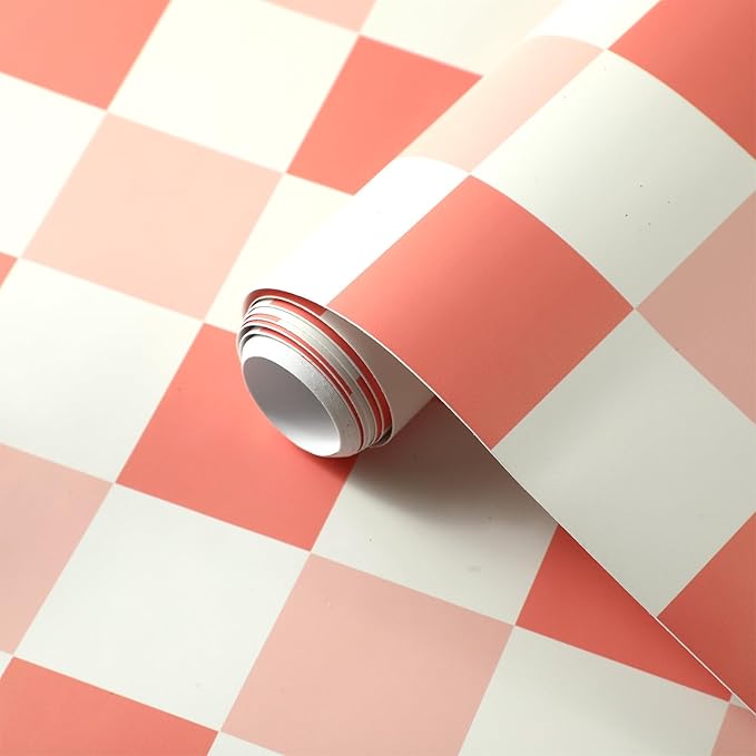 Drydiet Pink Mixed Colors Checkered Peel and Stick Wallpaper 15.75'' X 118" | Plaid Funky Checkered Contact Paper, Waterproof Contact Wallpaper, Vintage Gingham Decor for Room Bathroom Cabinet, Trendy - Image 2